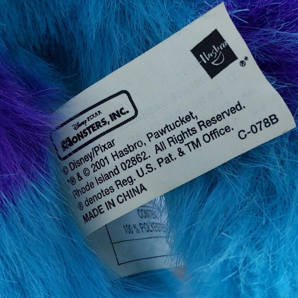 2001 Sulley Plush 9” Disney Pixar Hasbro Monsters, Inc. Plush James P. Sulley - Picture 6 of 7